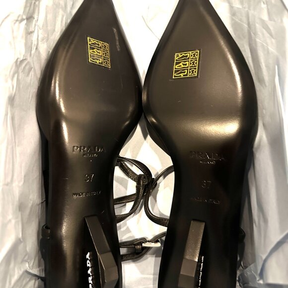 PRADA Modellerie Pointed Toe T Strap Ballerina Ballet Pumps Kitten Heels - Picture 14 of 15